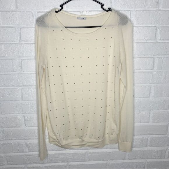 Akris Punto Sheer Wool Cream Embellished Sweater size 10 - Picture 1 of 7